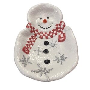 Vintage 00s Christmas Home Trends Ceramic Snowman Candy Dish w/ Box Preowned